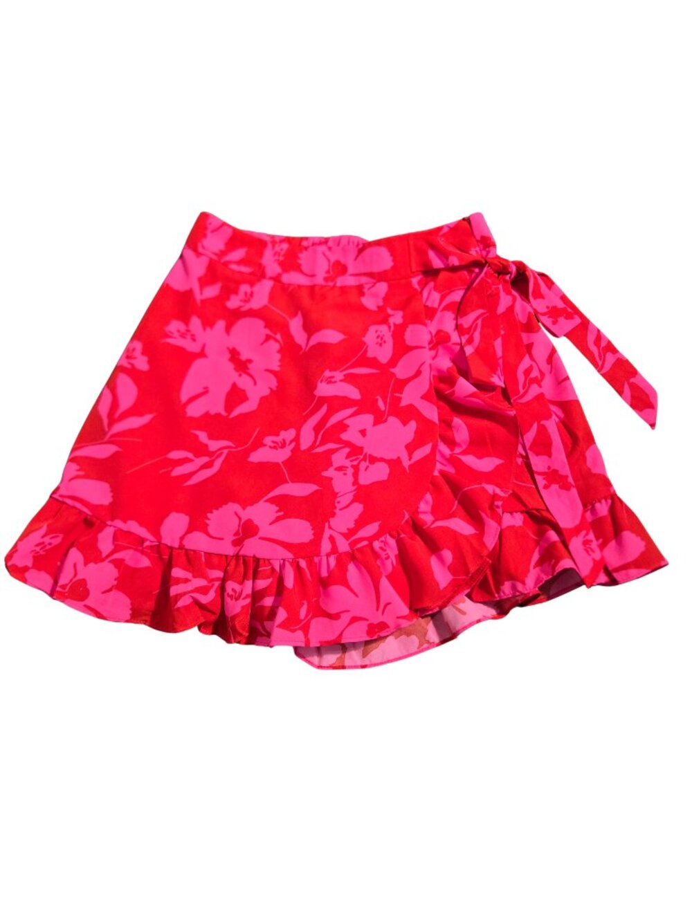 NWT | EGOCKAL Pink & Red Floral Ruffle Wrap Skort Side Zipper Closure | Small